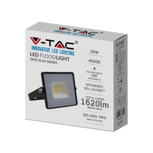 Naświetlacz LED 20W 1620lm 4000K IP65 SMD E-Series czarny VT-4021