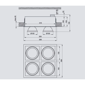 Oprawa sufitowa ruchoma 4xmax.50W PINO 400 Brilum*