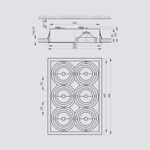 Oprawa sufitowa ruchoma 12V 6xmax.50W AR-111 G53 IP20 PIREO 600 Brilum