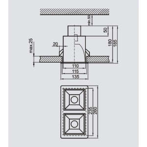 Oprawa sufitowa stała 2x60W E27 IP20 TEO20S Brilum